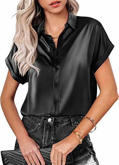Damen Satin-Bluse mit überschnittenen Schultern Drune