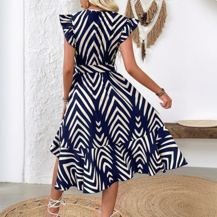 Damen Sommerliches Wickelkleid mit Volantärmeln und grafischem Muster Drune