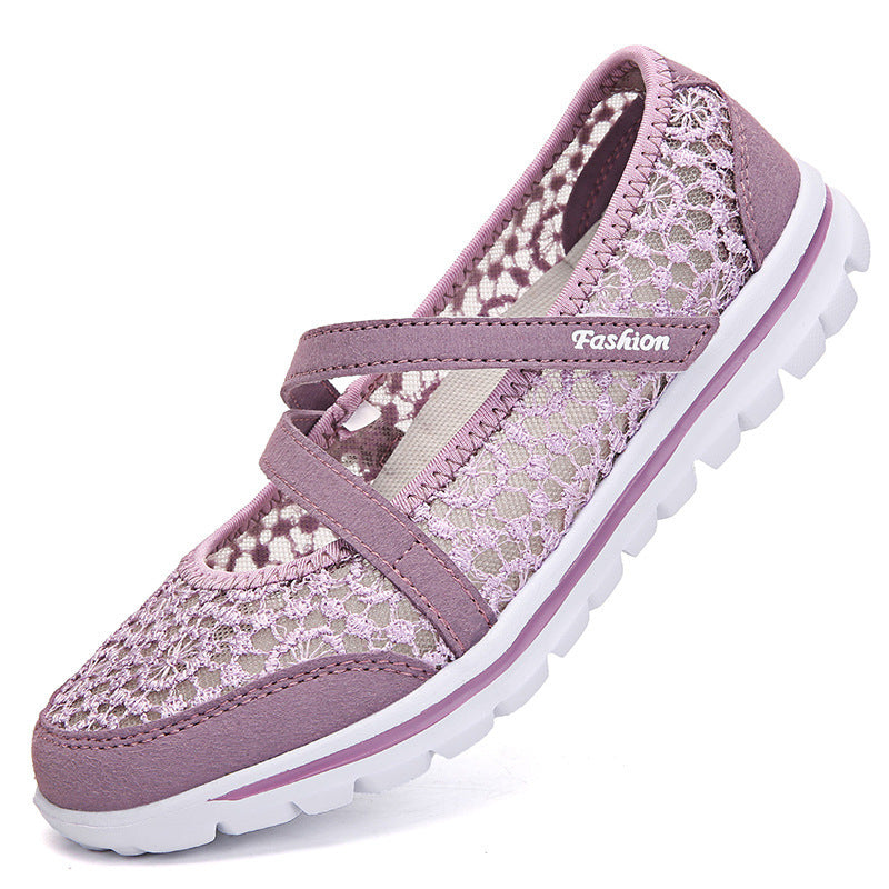 Damen nan gehäkelter Mary-Jane-Sneaker mit atmungsaktivem Spitzenmesh und flexibler Leichtsohle Drune