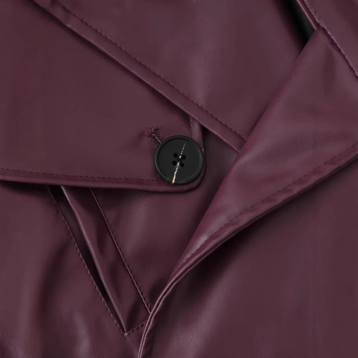 Damen nan kurz geschnittene Cropped Trench-Bikerjacke aus veganem Lackleder mit Taillengürtel und verstellbaren Manschetten Drune