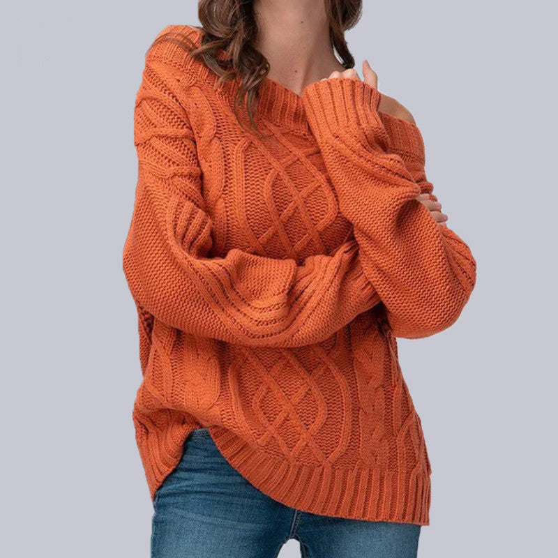 Damen Grobstrickpullover mit asymmetrischem Ausschnitt und Zopfmuster Drune