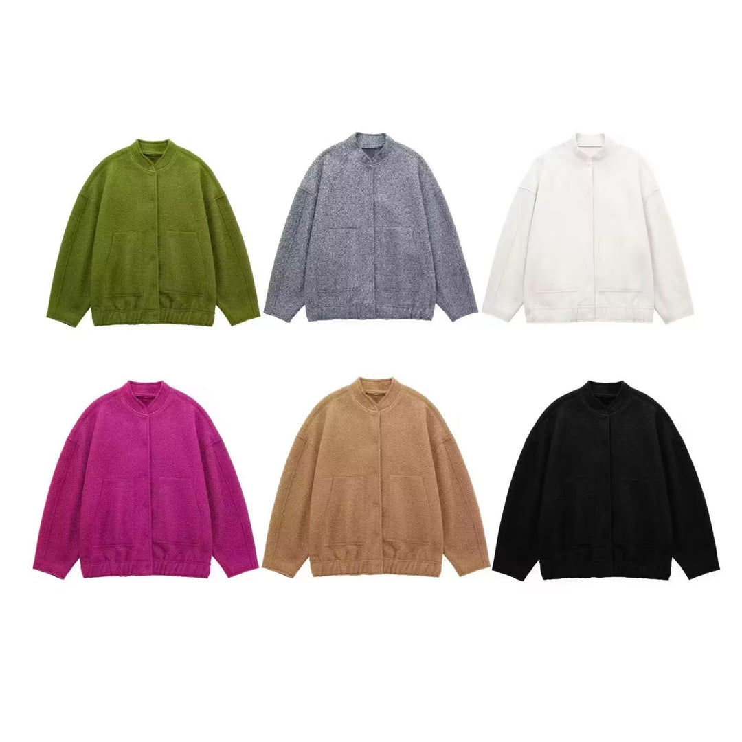 Damen nan kurze Boxy Wollmix‑Jacke mit kurzem Stehkragen, verdeckter Frontleiste und aufgesetzten Taschen Drune