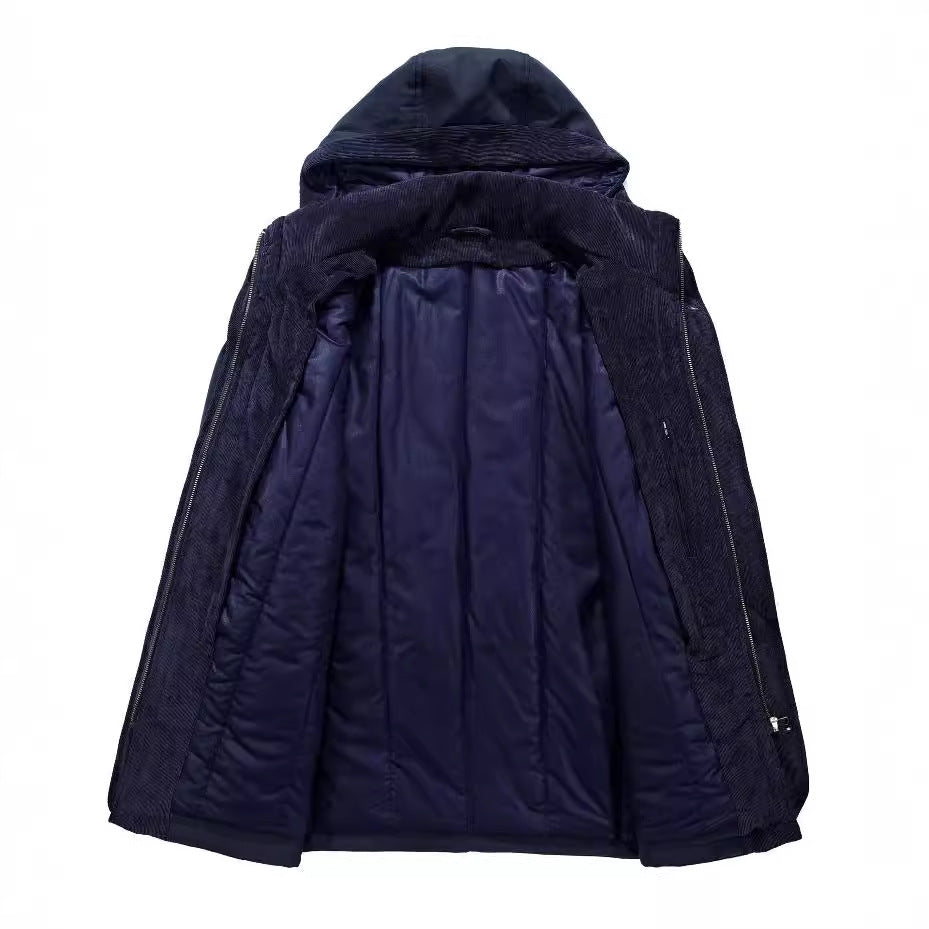 Herren Thermo-Canvas-Parka mit Sherpa-Innenfutter, abnehmbarer Kapuze und Multifunktions-Taschen Drune