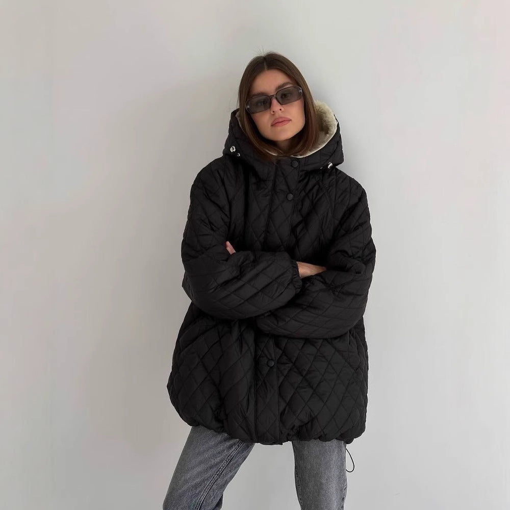 Damen Oversize Steppjacke mit Teddyfutter und Kapuze Drune
