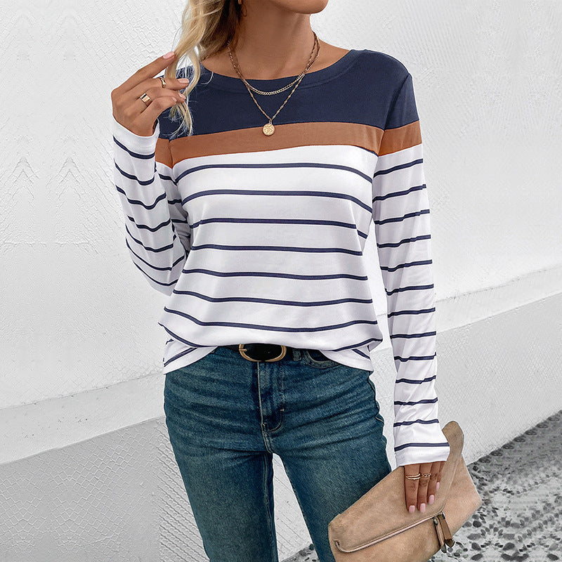 Damen Modisches Langarmshirt mit Streifen Drune