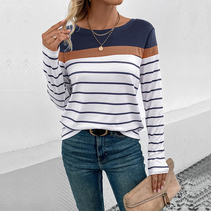 Damen Modisches Langarmshirt mit Streifen Drune