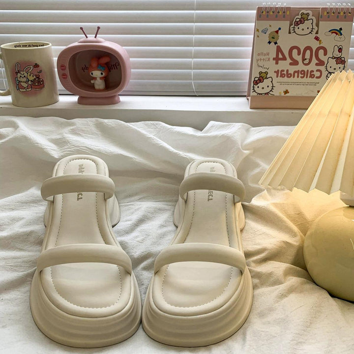 Damen modische Plateausandalen mit breiten Riemen und ergonomischer Sohle Drune