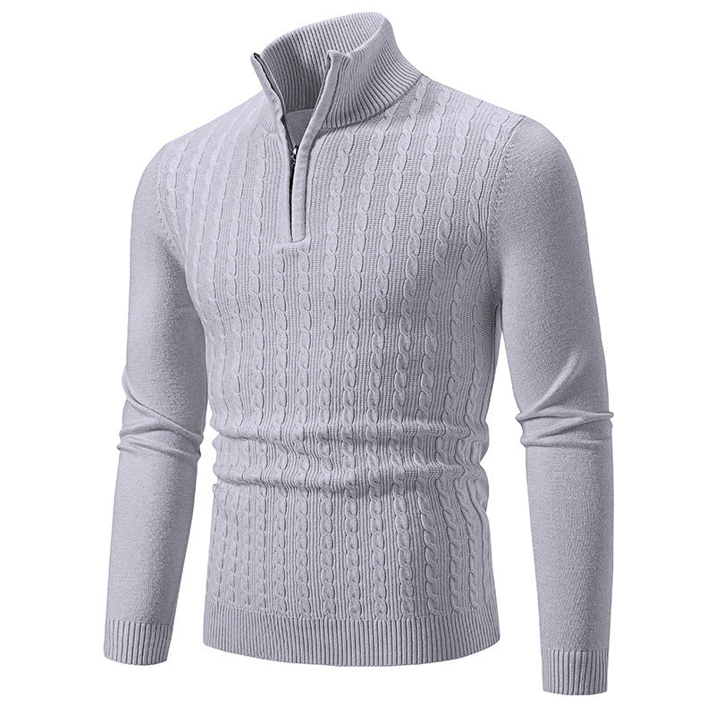 Herren nan Zopfmuster-Strickpullover mit Stehkragen und Halbzip Drune
