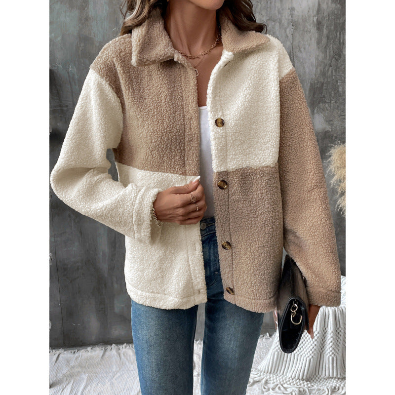 Damen kuschelweiche Fleecejacke mit Blockmuster Drune