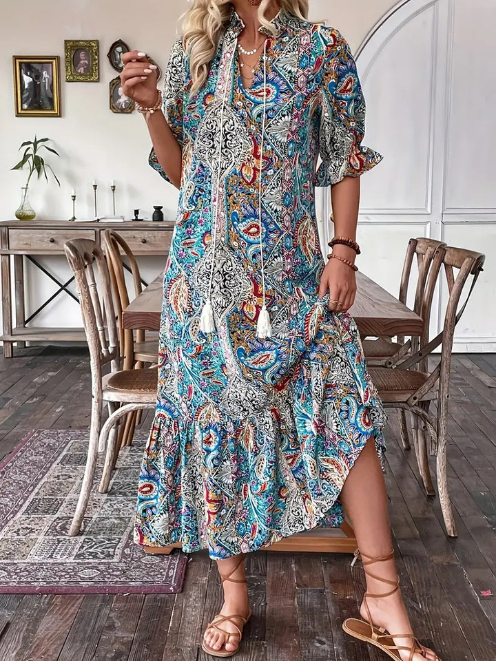 Damen Maxikleid im Boho-Stil mit Rüschendetails Drune