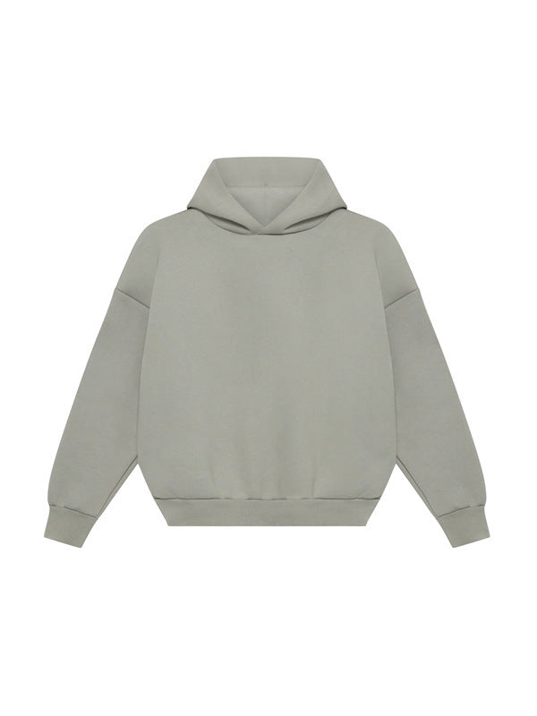 Unisex minimalistischer Kapuzenpullover ohne Kängurutasche mit überschnittener Schulter und geripptem Saum Drune