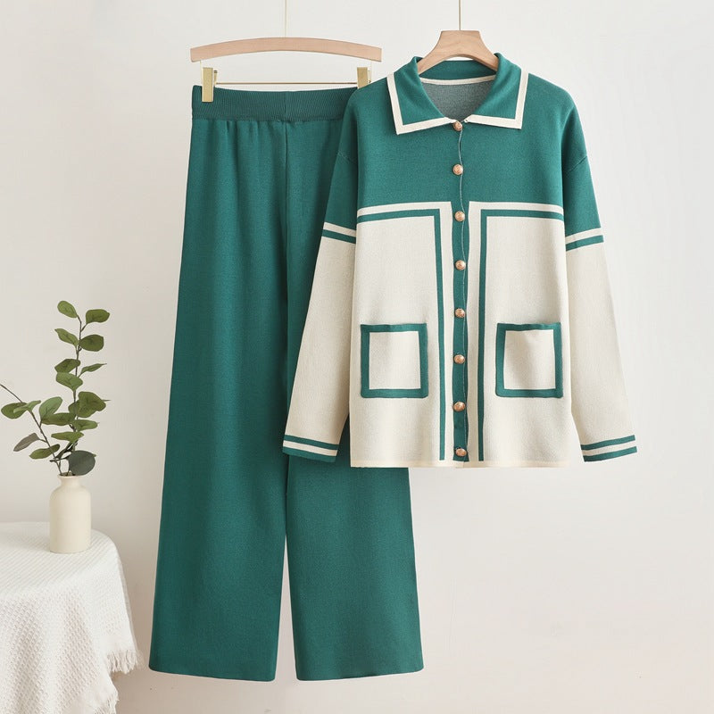 Damen gemütliches Strick-Loungewear-Set mit Taschen Drune