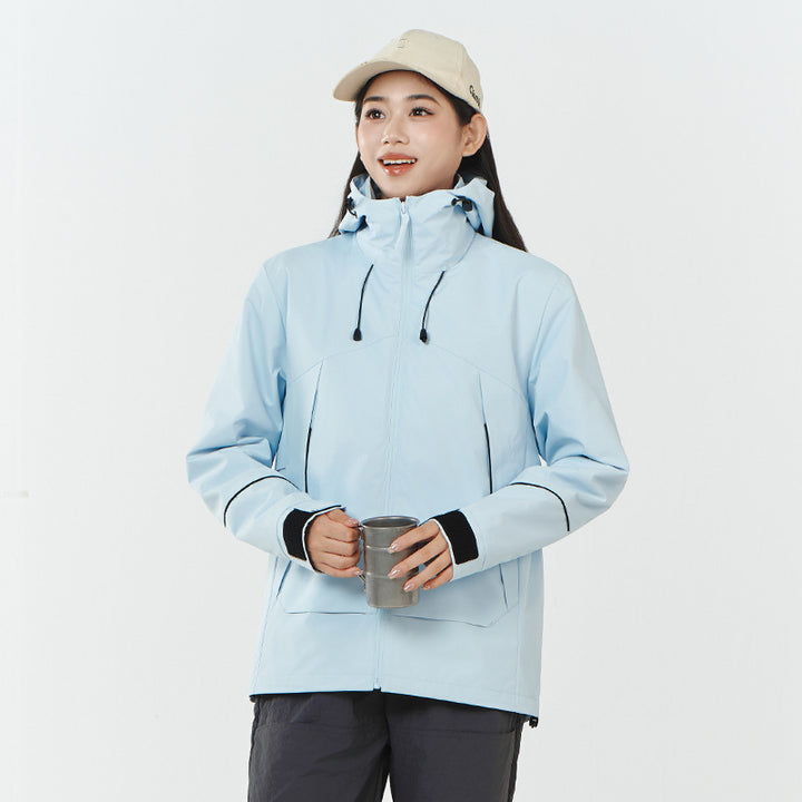 Damen Leichte wind- und wasserabweisende Softshell-Trekkingjacke mit verstellbarer Kapuze Drune