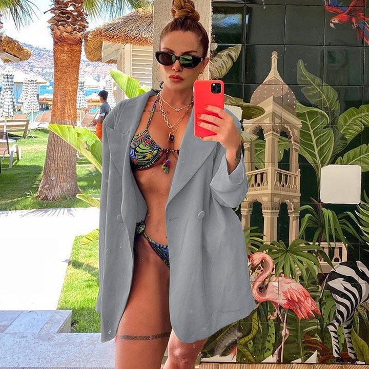 [Damen] Leichter Oversize-Strandblazer als lässiges Cover-Up mit fallendem Revers Drune