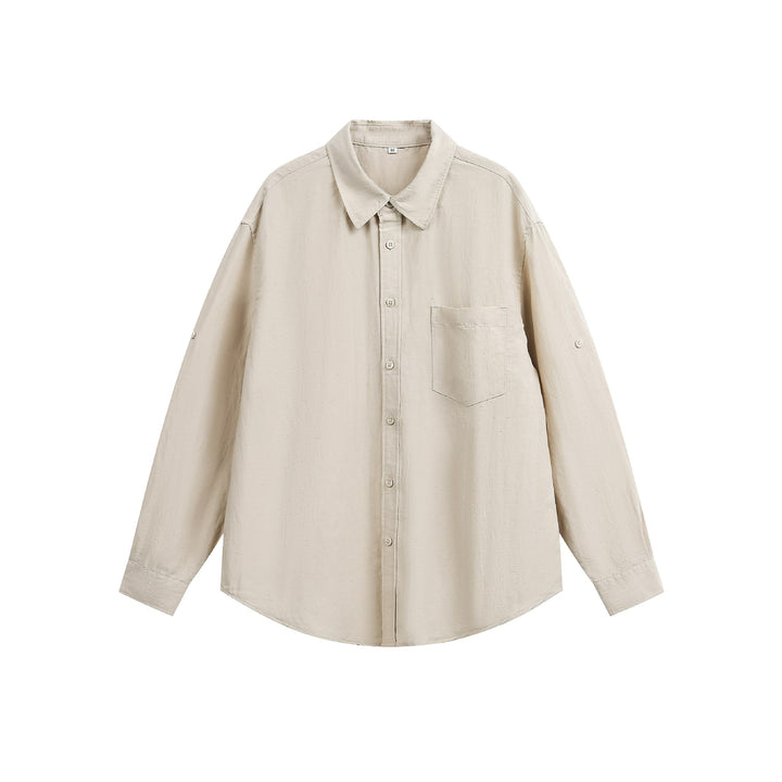 Unisex Oversize‑Hemdjacke aus leichter Leinenmischung mit Kentkragen und aufgesetzter Brusttasche Drune