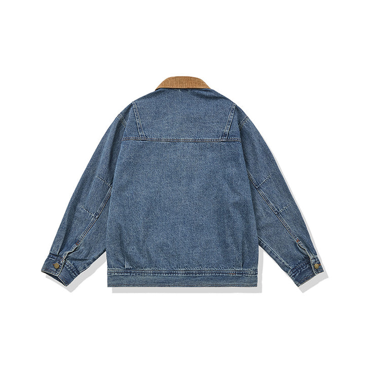 Herren Boxy Denim‑Blousonjacke mit Cordkragen und Multifunktionspattentaschen Drune