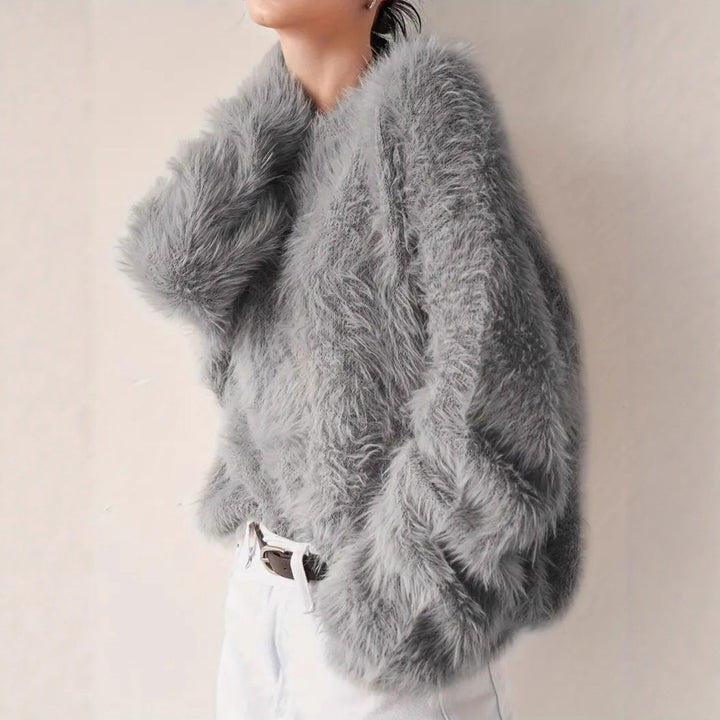 Damen Lang geschnittener Kuschel-Feinstrickpullover mit weichem Flormix, Rundhalsausschnitt und legerer Silhouette Drune