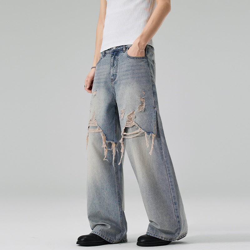 Herren Weite Baggy-Jeans aus Denim mit ausgefransten Vorderpanelen Drune