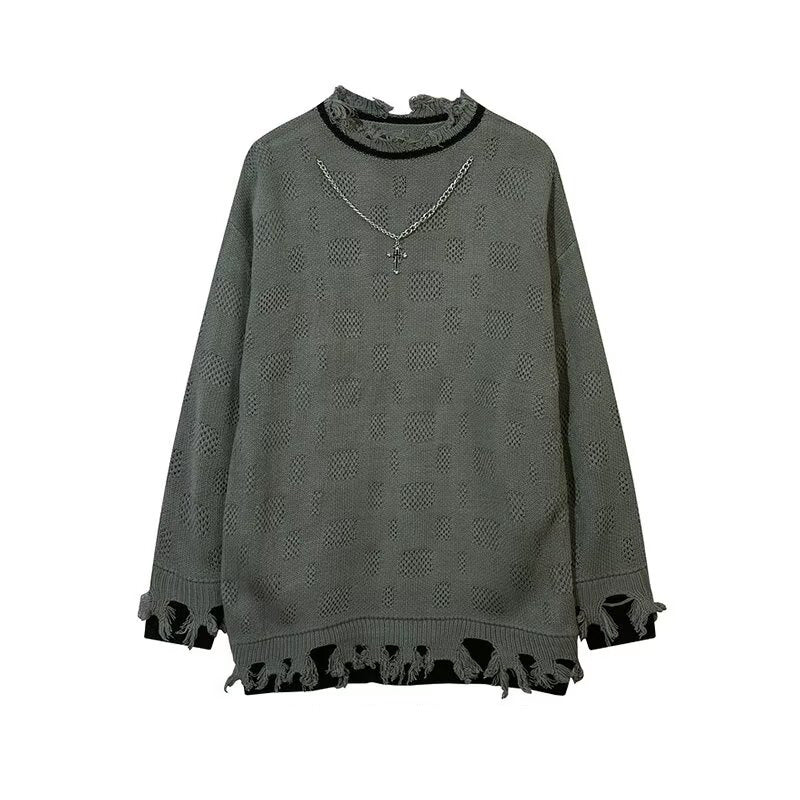 Unisex Lässiger Grobstrickpullover mit Fransen Drune