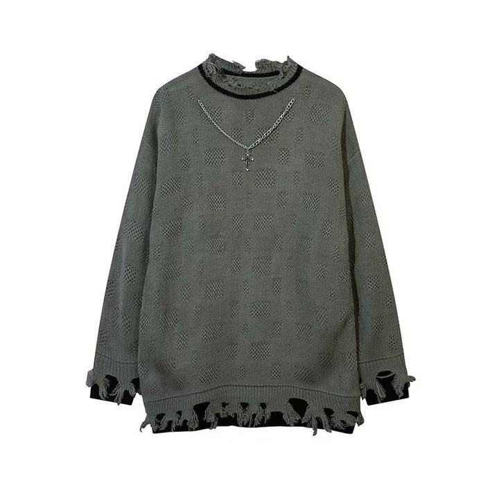 Unisex Lässiger Grobstrickpullover mit Fransen Drune