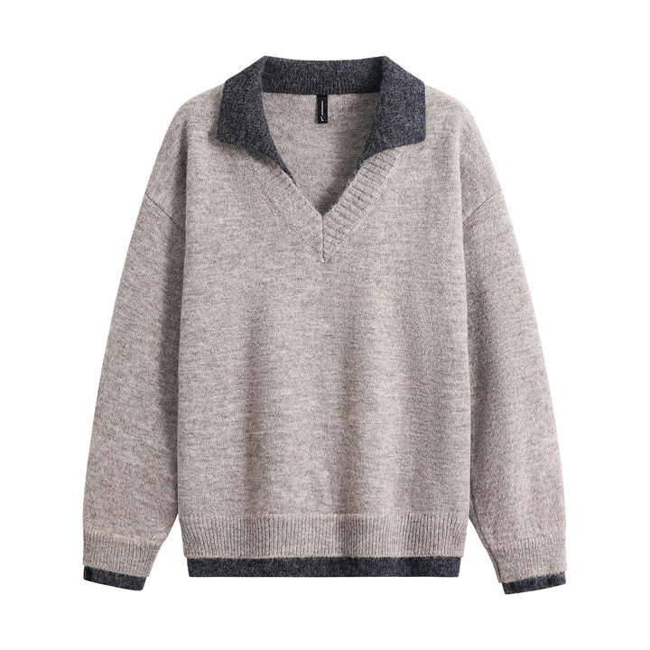 Herren Oversize-Pullover mit kontrastierendem Kragen, V‑Ausschnitt und weichem Fleeceinnenfutter Drune