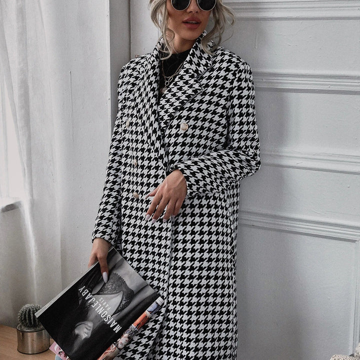 Damen Oversized Hahnentritt-Mantel mit klassischen Details Drune