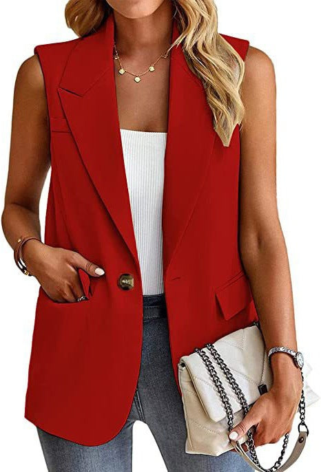 Damen ärmellose Blazerjacke mit Taillenakzenten und praktischen Taschen Drune