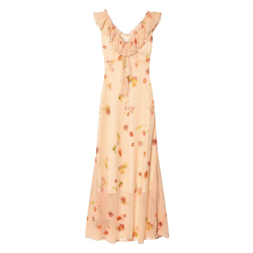 Damen Maxikleid mit romantischem Volant und floralen Akzenten Drune