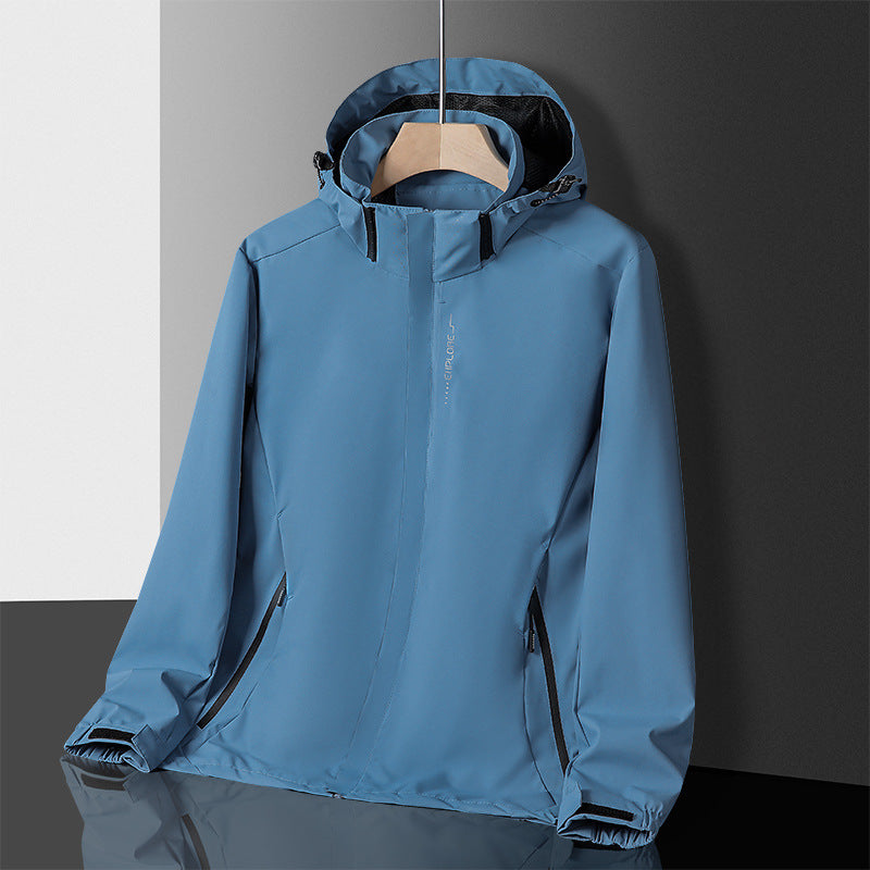 Herren leichter wasserdichter Softshell‑Hoodie mit Kapuze und Tarn‑Hex‑Alloverprint Drune