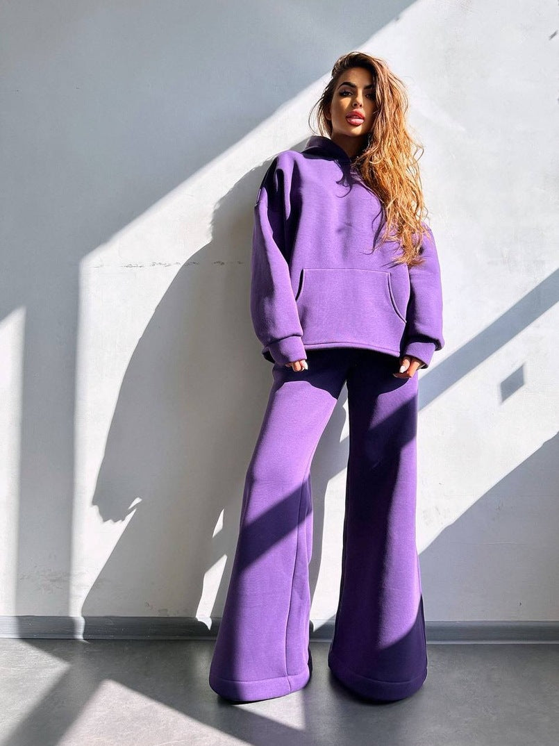Damen Oversized Hoodie‑Set mit weiter Palazzo‑Loungehose aus schwerer Baumwollmischung Drune