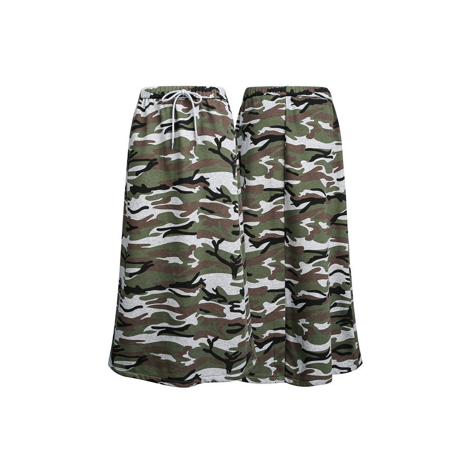 Damen Midi-Rock im Camouflage-Style mit elastischem Bund und Kordelzug Drune