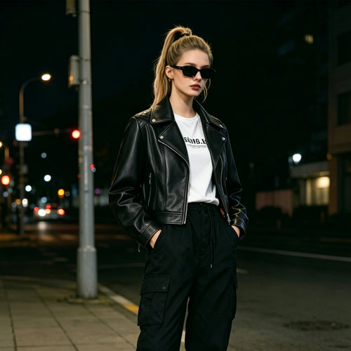 Damen Edle Bikerjacke mit Steppdesign Drune