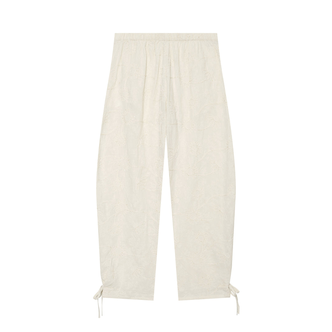Damen Leichte bestickte Palazzohose mit weitem Bein und Saumkordeln Drune