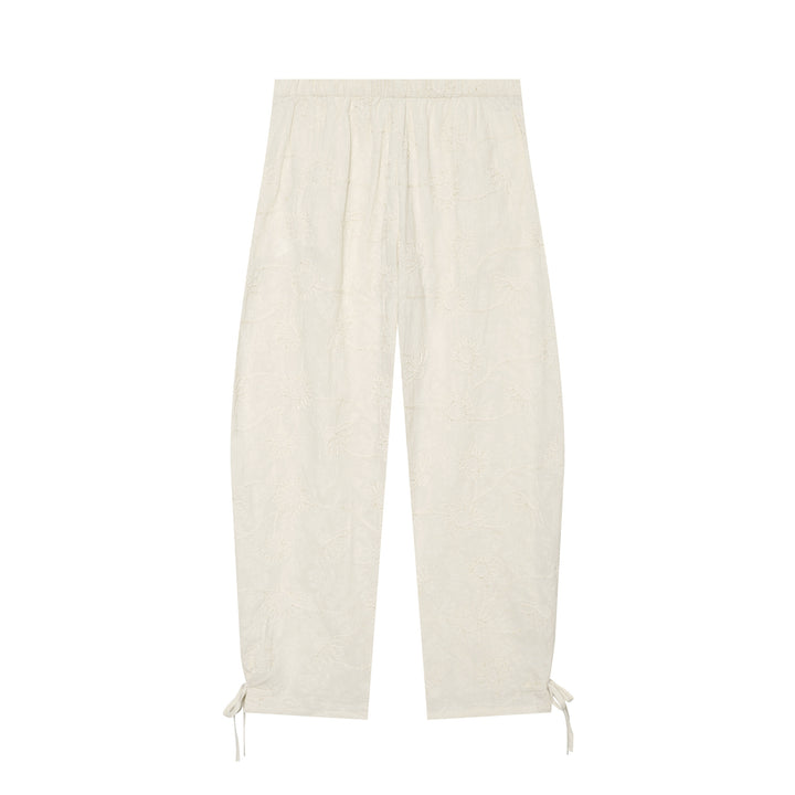 Damen Leichte bestickte Palazzohose mit weitem Bein und Saumkordeln Drune