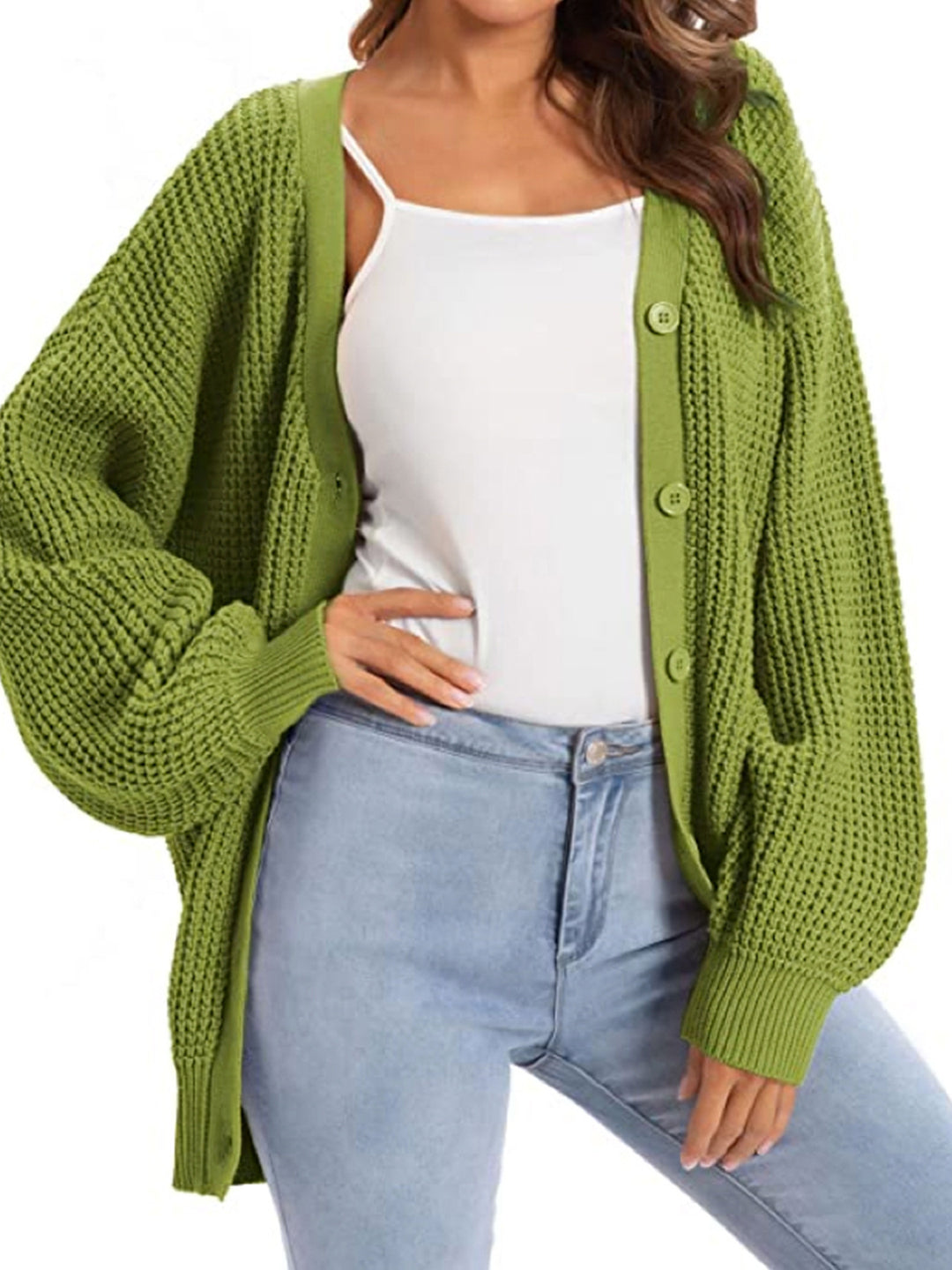Damen modischer Strickcardigan mit luftigen Ärmeln und Knopfdetail Drune