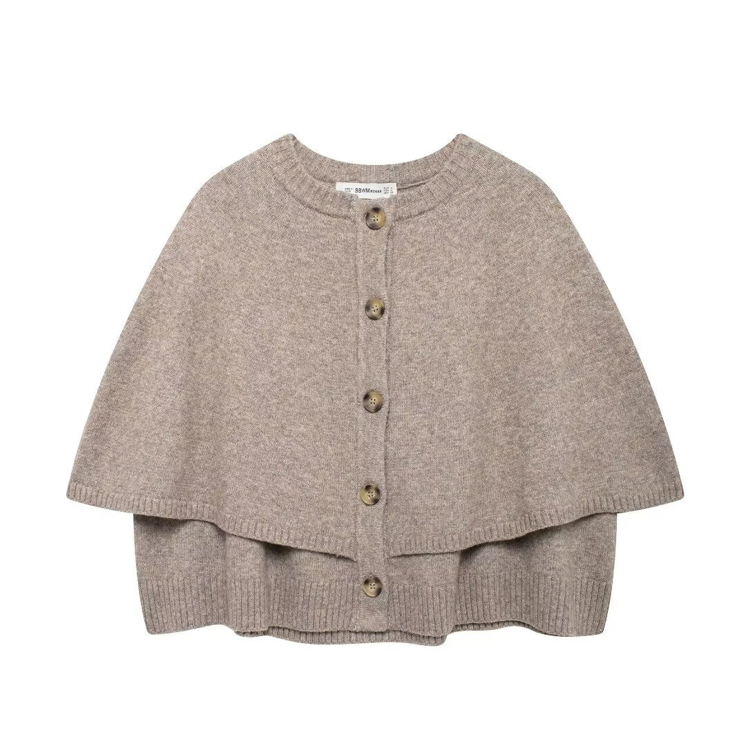 Damen Cape-Cardigan mit Knopfleiste und zweilagigem Umhang Drune