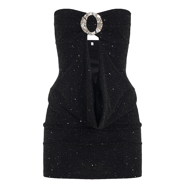 Damen Glitzerndes elegantes Oberteil mit raffiniertem Ausschnitt Drune