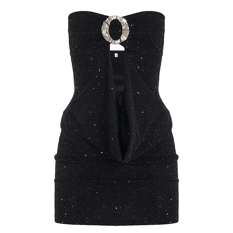 Damen elegantes Top mit glitzerndem Design und außergewöhnlichem Rückenausschnitt Drune