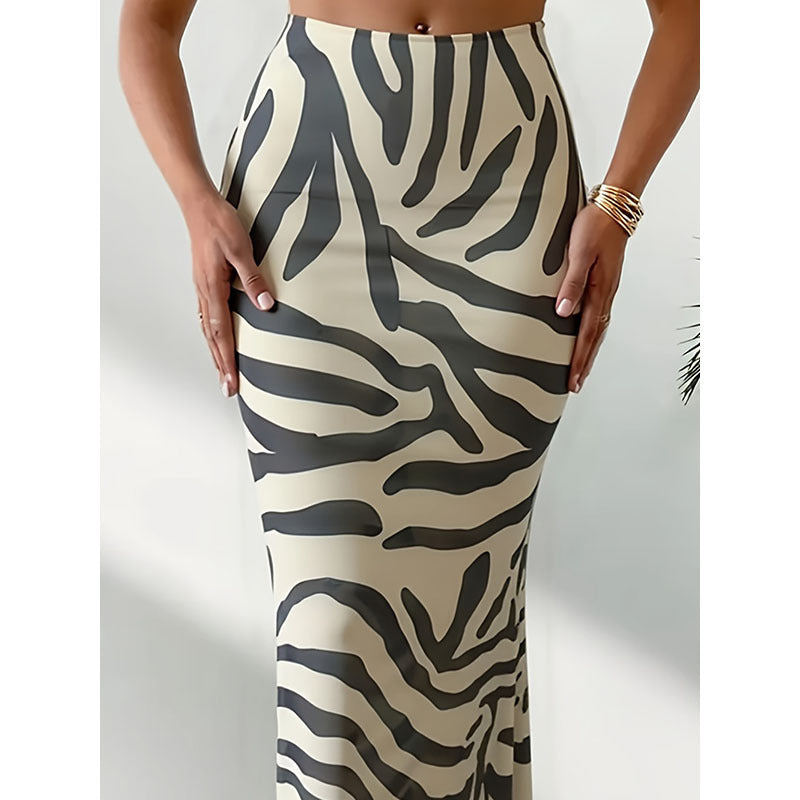 Damen Maxi-Rock mit kreativem Zebra-Muster Drune