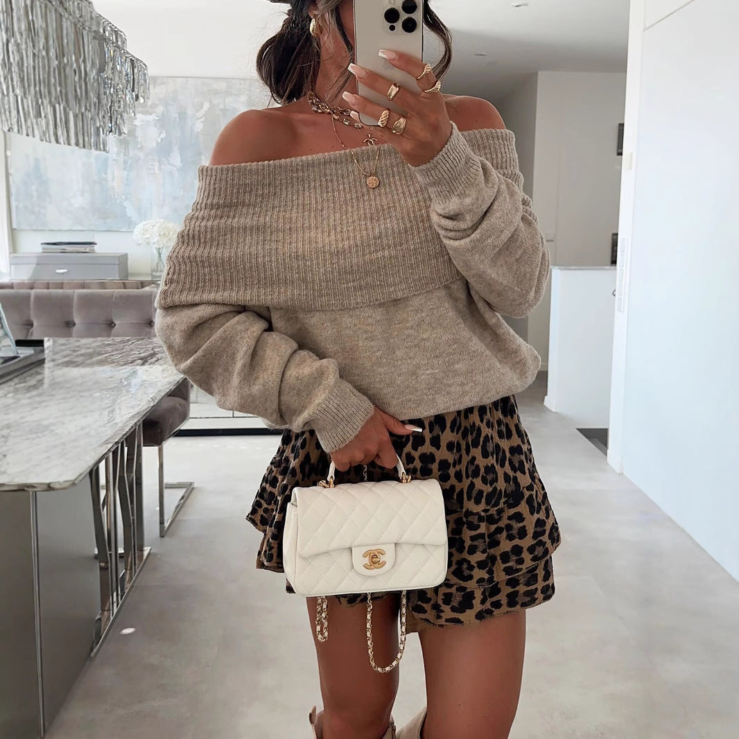 Damen off-shoulder Pullover aus weicher Strickware mit Rippdetails Drune