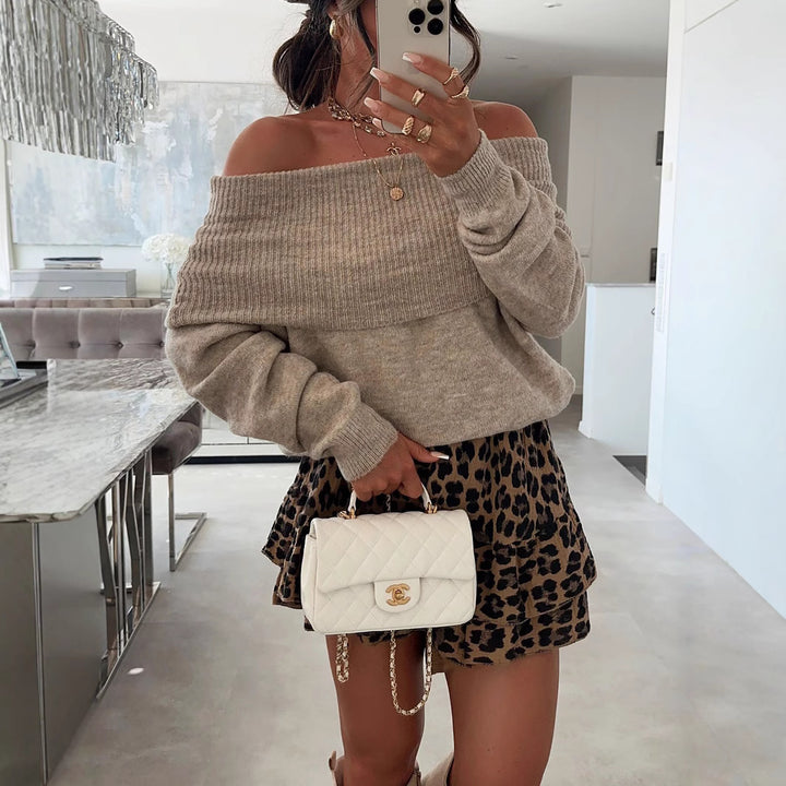 Damen off-shoulder Pullover aus weicher Strickware mit Rippdetails Drune