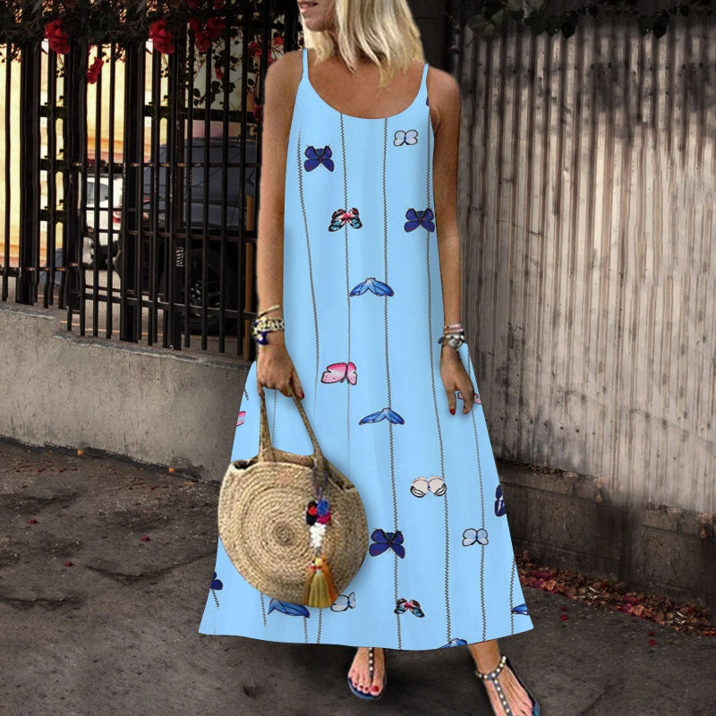 Damen Maxikleid mit kreativem Schmetterlingsmotiv und luftiger Silhouette Drune