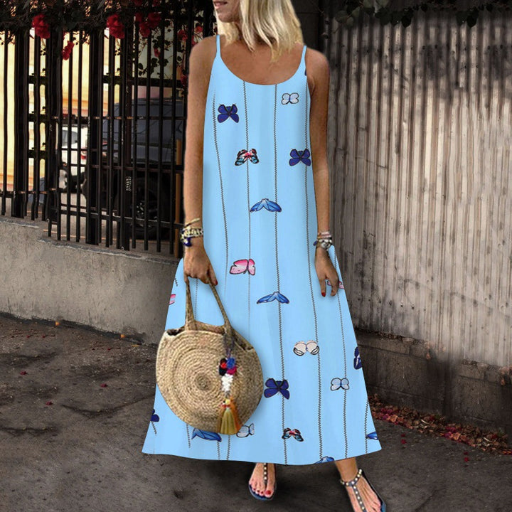 Damen Maxikleid mit kreativem Schmetterlingsmotiv und luftiger Silhouette Drune