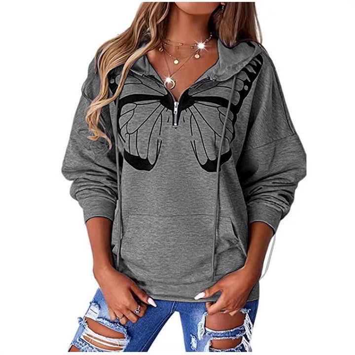 Damen Kapuzenpullover mit halbhohem Reißverschluss und Schmetterlingsprint Drune