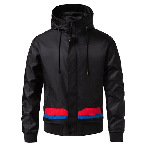 Herren Kapuzen-Bomberjacke im urbanen Retro‑Look mit Kontraststreifen, windabweisender Außenlage und Rippbündchen Drune