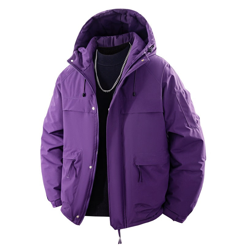 Herren wattierter Kapuzenparka mit hoher Stehkragenlösung, verstellbarem Kordelzug und multifunktionalen Außentaschen Drune