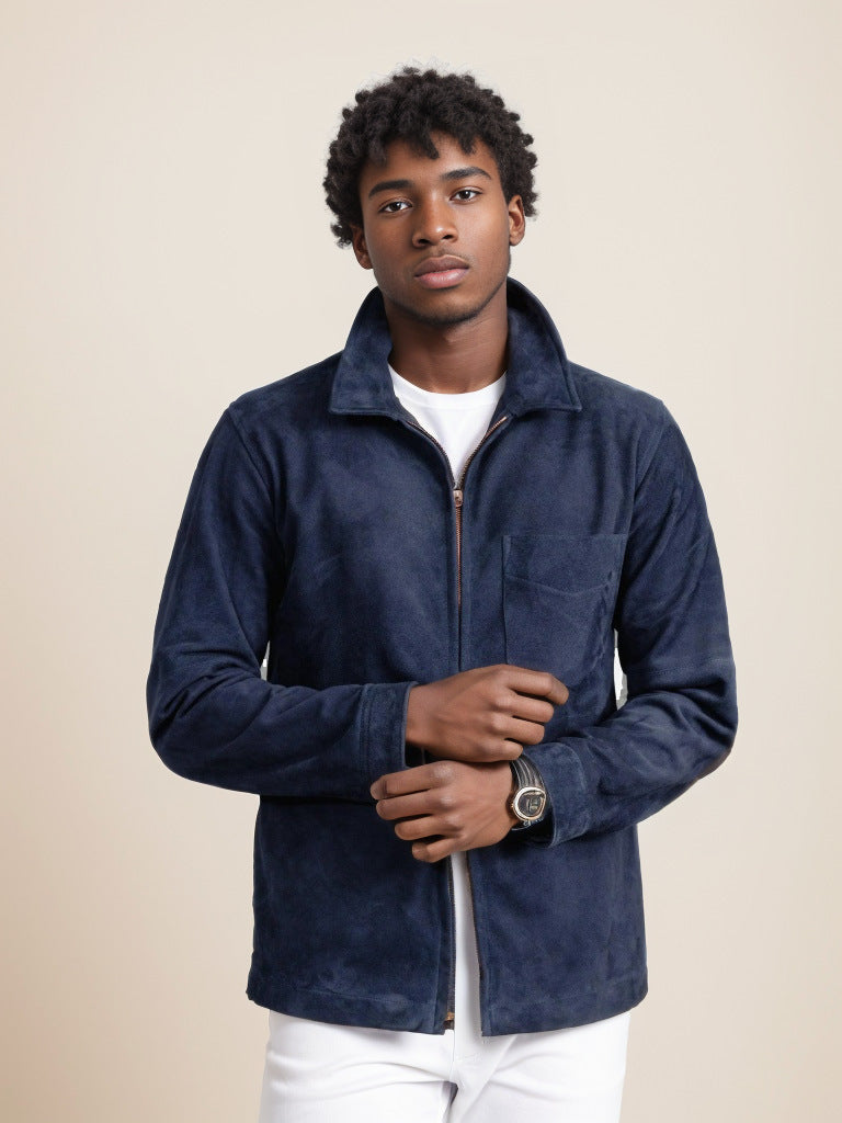 Herren Velourslederjacke mit Stehkragen und Brusttasche Drune