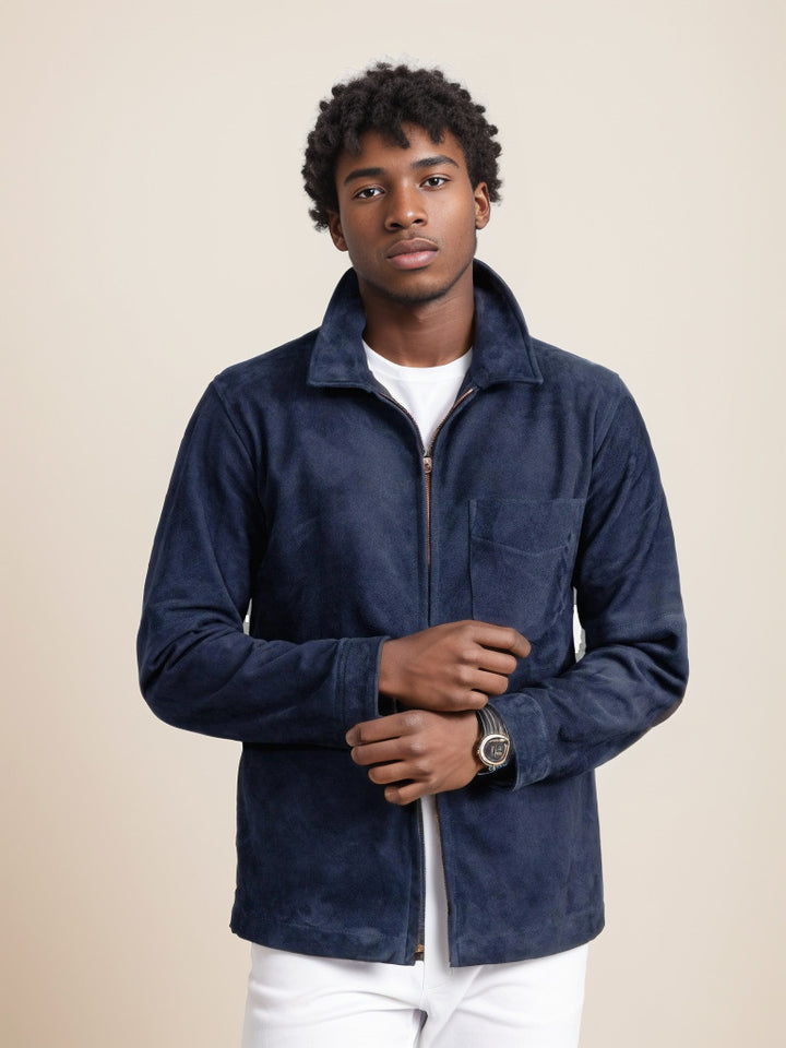 Herren Velourslederjacke mit Stehkragen und Brusttasche Drune