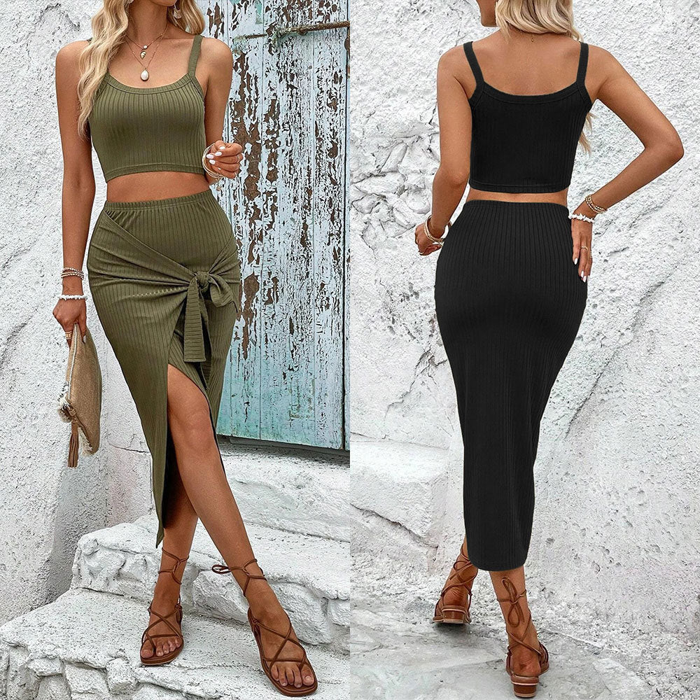 Damen Set aus Crop-Top und Wickelrock mit Knotted Design Drune