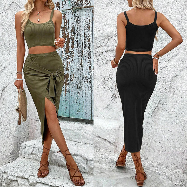 Damen Set aus Crop-Top und Wickelrock mit Knotted Design Drune